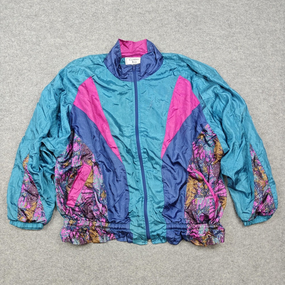 Vintage Carolina Bay Windbreaker Jacket Mens Large Multicolor Colorblock 90s
